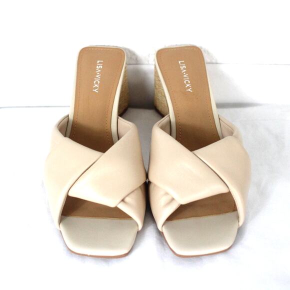 Lisa Vicky Impress-V Nude Sheep Nappa Block Heel Sandal Size 9M Slide NIB - Picture 2 of 6